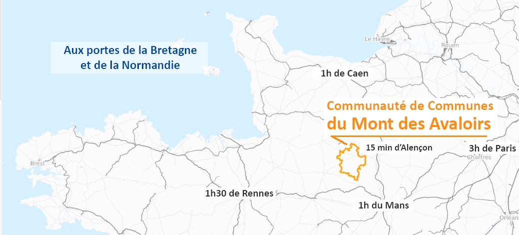 Situation géographique Communauté de Communes du Mont des Avaloirs (Mayenne 53)